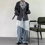 Lace-paneled Collar Striped Casual Suit Jacket