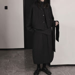 Textured Loose-fitting Casual Striped Cotton Coat