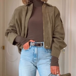 Womens Suede Lapel Pilot Cropped Jacket