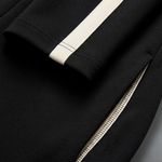 Black Contrast Stripe Tracksuit Set Half Zip Collar Top & Drawstring Waist Wide Leg Pants