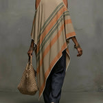 Khaki Linen Blend Printed Off Shoulder Dress With Fringe Hem