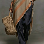 Khaki Linen Blend Printed Off Shoulder Dress With Fringe Hem