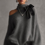 Gray Mohair Knit Sweater With Lace Cuffs