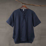 Linen Vintage Round Neck Button Down T-shirt