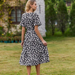Zeagoo Damen Elegant V-Ausschnitt Kleider A Linie Kurzarm Freizeitkleid (DE Only)