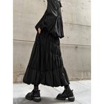Women's Japanese Deconstructed Ruched Zip Up Top Tiered Maxi Skirt Two-piece Set