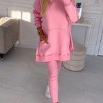 Fashion Solid Color Hoodie and Lined Leggings Two-piece Set