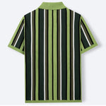 KZZ Men's Summer Casual Knitted Cardigan-Style Polo Shirt — Short Sleeve, Turn-down Collar, Striped