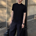 Solid Color Shoulder Pad Slim Fit T-shirt