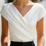 Elegant Satin Wrap V-Neck Short-Sleeve Shirt