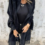 Women's long-sleeved coat with fringes, for everyday wear