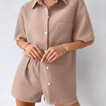 Zeagoo Women's Casual Two-Piece Short Sleeve Lapel Cardigan Top and Shorts Loungewear Sets