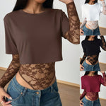 Women's Lace Panel Crop Bodysuit