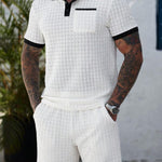 KZZ Men's Summer Cutout Color-block Short-Sleeve T-Shirt and Shorts