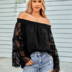 Zeagoo Off The Shoulder Tops Floral Print Casual Loose Chiffon Bell Sleeve Blouse Shirts