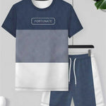 KZZ Men's Summer Color-Block Short-Sleeve T-Shirt and Athletic Shorts Set