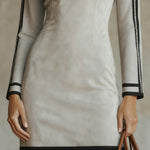 24-Hour-Shipping Gray Faux Suede Mock Neck Mini Dress With Zip Sleeve Detail