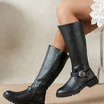Women’s Winter Low-Heel Leather-Look Support Knee Boots