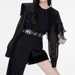 Irregular Patchwork Pleated Shirt Dress With Belt