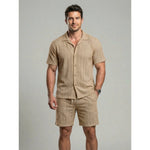 KZZ Men's openwork shorts, short-sleeved top and drawstring shorts