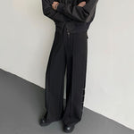 Double Belt Metal Drape Punk Straight Trousers