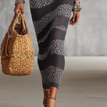 24-Hour-Shipping Gray And White Knit Bodycon Dress With Leopard Stripe Detailing