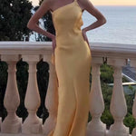 Elegant Slant Shoulder Solid Color Party Dress