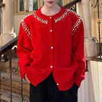 Red Retro Beaded Knit Cardigan
