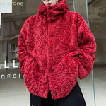 Christmas Red Hooded Lambswool Eco-friendly Faux Fur Coat