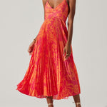 Elegant Floral Print Pleats Midi Dress
