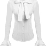 Ruffle Long Sleeve Button-Down Tunic Tops - Zeagoo (Us Only)
