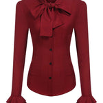 Ruffle Long Sleeve Button-Down Tunic Tops - Zeagoo (Us Only)