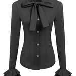 Ruffle Long Sleeve Button-Down Tunic Tops - Zeagoo (Us Only)