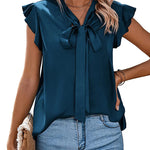 Zeagoo Satin Blouses for Women Sleeveless Bow Tops