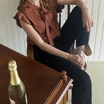 Zeagoo Satin Blouses for Women Sleeveless Bow Tops