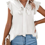 Zeagoo Satin Blouses for Women Sleeveless Bow Tops