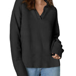 Zeagoo Women's Fall Striped Sweater V Neck Oversized Knitted Tops