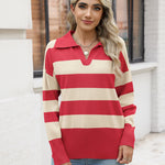 Zeagoo Women's Fall Striped Sweater V Neck Oversized Knitted Tops