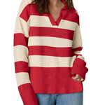 Zeagoo Women's Fall Striped Sweater V Neck Oversized Knitted Tops