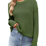 Zeagoo Women's Crew Neck Cropped Sweater Long Sleeve Knit Tops
