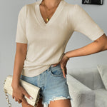 Zeagoo Short Sleeve Sweaters Soft Casual V Neck Pullover Tops