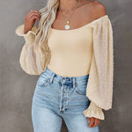 Puff Long Sleeve Bodysuit Leotard Sheer Top - Zeagoo (Us Only)