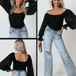 Puff Long Sleeve Bodysuit Leotard Sheer Top - Zeagoo (Us Only)