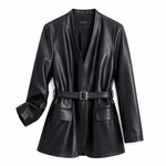 Alessandra Belted Leather Blazer