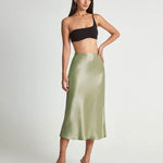 Zeagoo Midi Skirt High Waisted Solid Satin Dress
