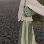 Zeagoo Midi Skirt High Waisted Solid Satin Dress