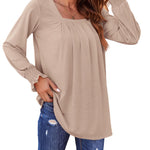 Zeagoo Long Sleeve Shirts Square Neck Pleated Tunic Tops