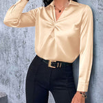 Satin V Neck Twist Front Silk Shirts - Zeagoo (Us Only)