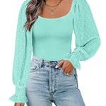 Puff Long Sleeve Bodysuit Leotard Sheer Top - Zeagoo (Us Only)