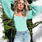 Puff Long Sleeve Bodysuit Leotard Sheer Top - Zeagoo (Us Only)